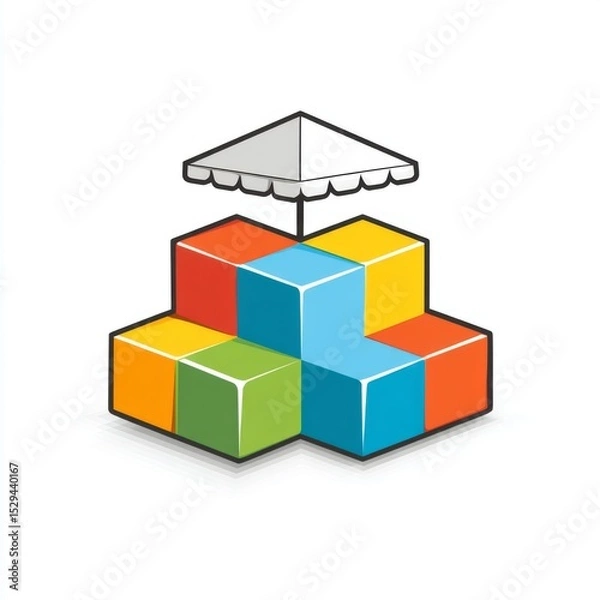 Obraz Colorful Building Blocks Under a White Umbrella for Creative Play and Learning in Educational Environments