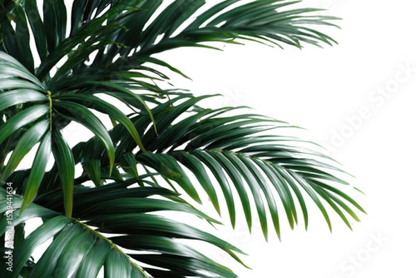 Fototapeta Lush Palm Fronds: A vibrant close-up reveals the intricate textures and rich green hues of lush palm fronds. Their elegant fan-like structure creates a sense of natural beauty and tropical charm.