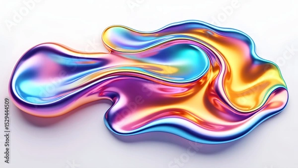 Fototapeta High resolution render of colorful liquid fluid abstract shape with smooth, shiny, and reflective surface in vibrant blue, purple, and gold tones
