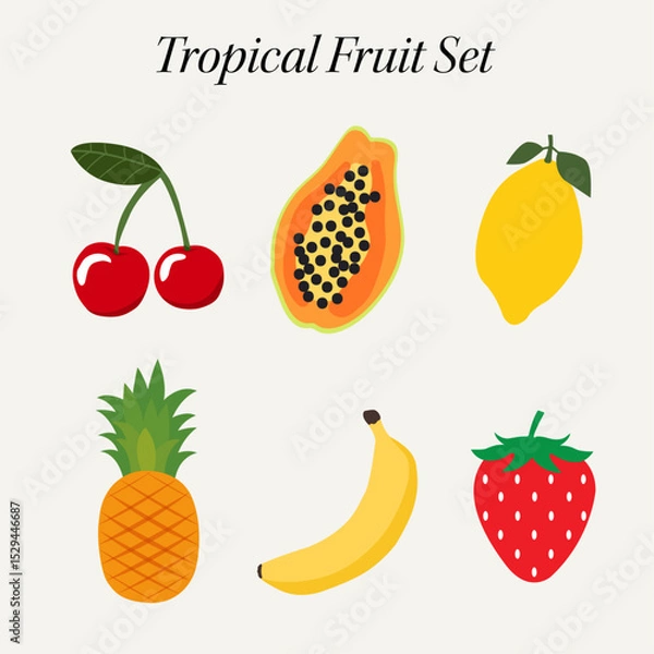 Fototapeta Flat Vector Set of Colorful Tropical Fruits
