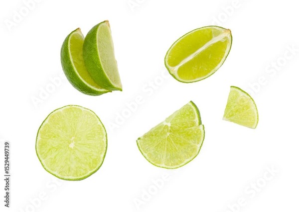 Obraz Lime slices isolated on a white background, contour