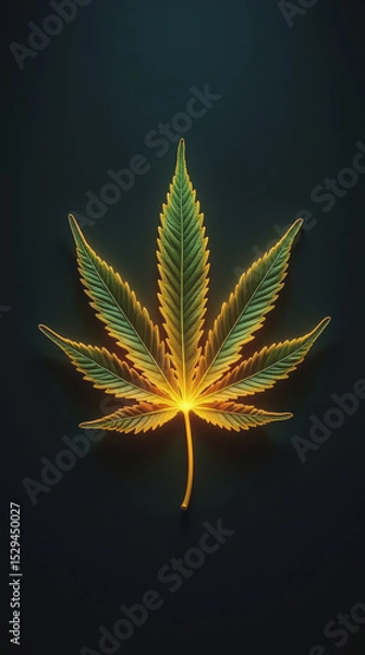 Fototapeta Glowing Cannabis Icon — Drone Shot Top-Down View, High-Angle Aerial Composition