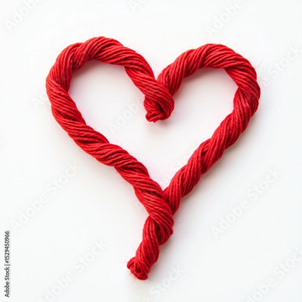 Fototapeta Red Heart Formed Entirely from a Thin Continuous Red Thread Looping and Weaving Intricately