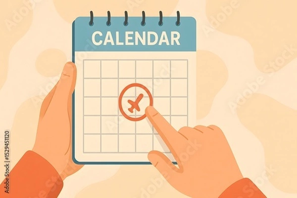 Fototapeta Hand Pointing at Calendar Date for Travel Planning and Scheduling