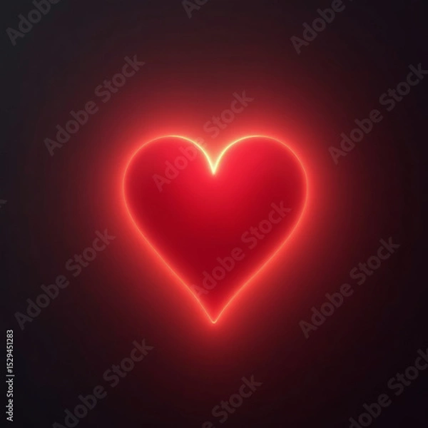 Fototapeta Single Red Heart Radiating Soft Glowing Light with Pink and Orange Gradients