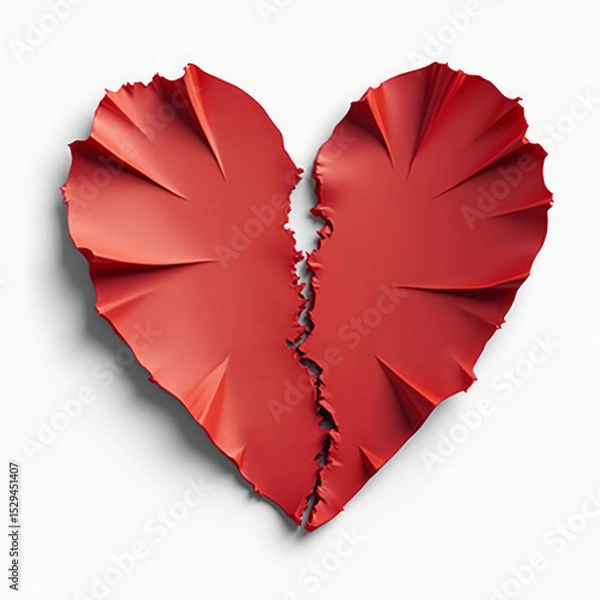 Fototapeta Red Heart with Jagged Torn Edges Like Ripped Paper Revealing Raw Texture