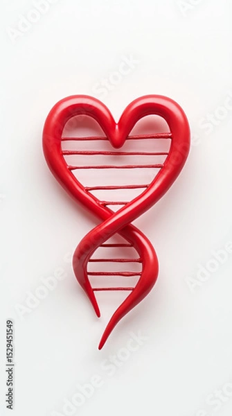 Fototapeta Red Heart Twisted into Double Helix DNA Strand on White Background