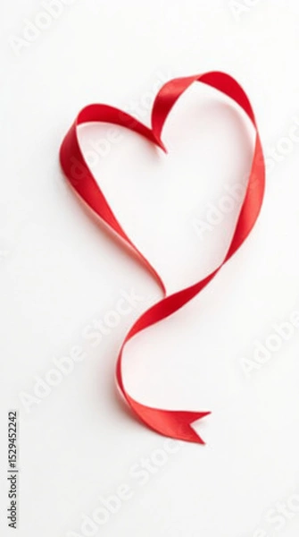 Fototapeta Single Continuous Red Ribbon Shaped into a Heart Flowing Seamlessly with Delicate Folds