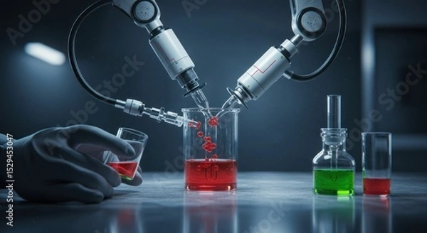 Obraz Robotic arms performing experiment in laboratory