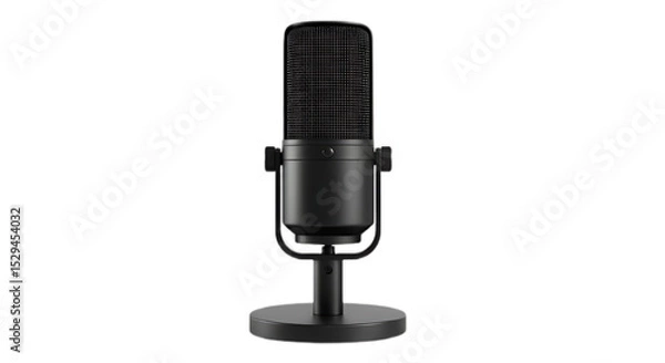 Fototapeta Black condenser microphone on stand isolated on transparent background
