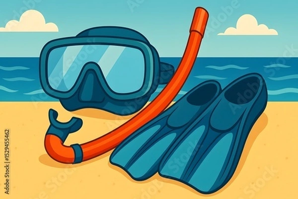 Fototapeta Colorful Snorkeling Gear with Mask and Fins on a Sunny Beach