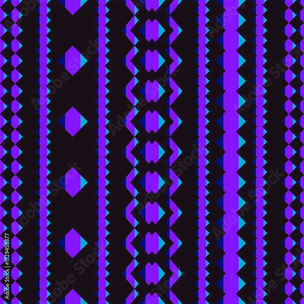 Obraz Ethnic seamless pattern in boho style in blue and purple shades. Tribal pattern. Folk motif. Textile rapport. For ethnic patterns and textile solutions