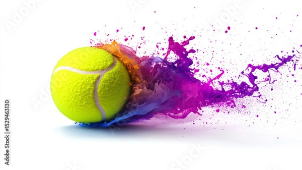 Fototapeta Tennis ball with a colorful ink splash isolated on a white background