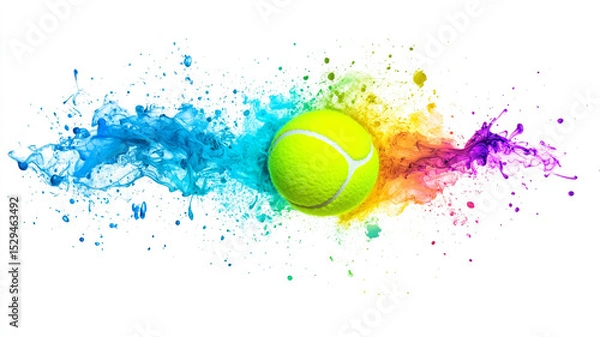 Fototapeta Tennis ball with a colorful ink splash isolated on a white background