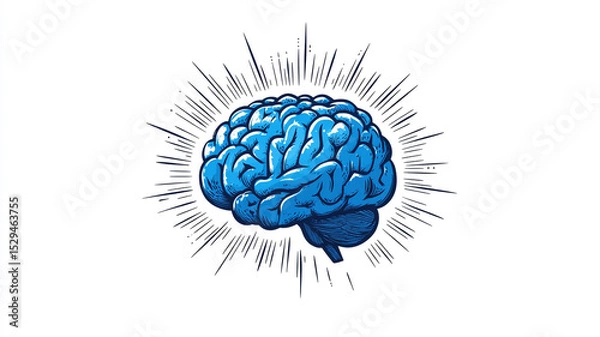 Fototapeta a blue brain with rays isolated on white background