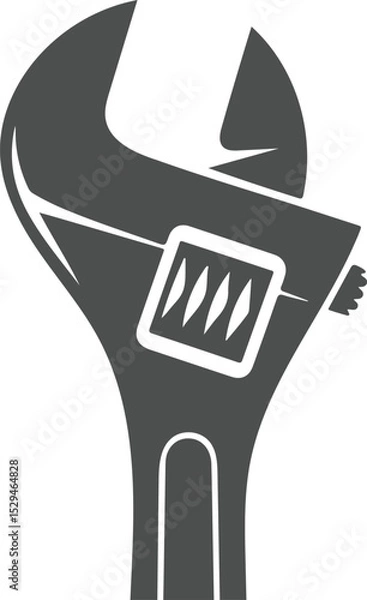 Fototapeta Adjustable wrench silhouette, spanner tool icon, mechanic wrench vector