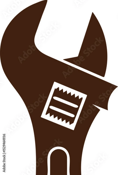 Fototapeta Adjustable wrench silhouette, spanner tool icon, mechanic wrench vector