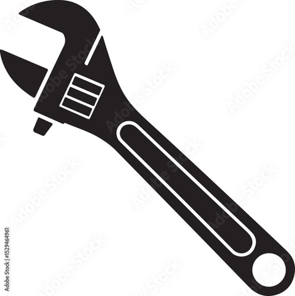 Fototapeta Adjustable wrench silhouette, spanner tool icon, mechanic wrench vector