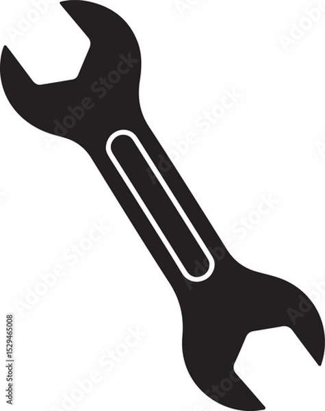 Fototapeta Adjustable wrench silhouette, spanner tool icon, mechanic wrench vector