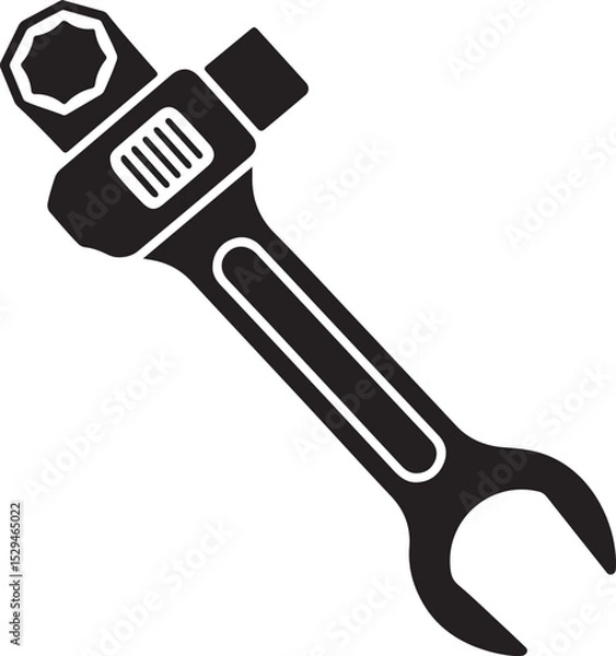 Fototapeta Adjustable wrench silhouette, spanner tool icon, mechanic wrench vector