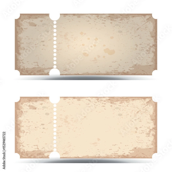 Fototapeta Set of old blank ticket templates. Vector coupon with retro distressed style
