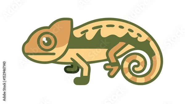 Fototapeta Cute and Expressive Chameleon Logo Icon with Coiled Tail, Rounded Eyes, and Smooth Curved Shape