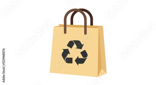 Obraz Eco-friendly paper bag with recycling symbol on a plain background  