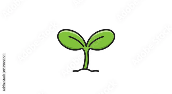 Fototapeta Green sprout emerging from soil in simple vector style  