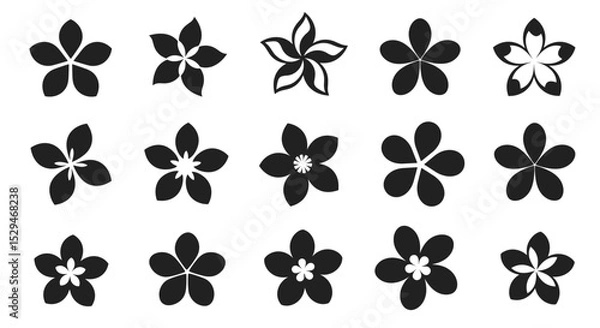Obraz Various black flower silhouettes in diverse shapes and sizes  