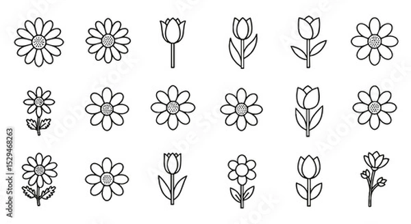 Obraz Set of hand-drawn flower illustrations in black and white style  