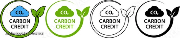 Fototapeta Carbon credit icons with leaf and CO2 cloud symbol in different styles and colors