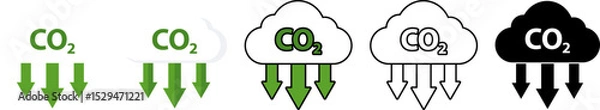 Fototapeta Carbon dioxide icons with arrows in different styles showing emission or absorption concept