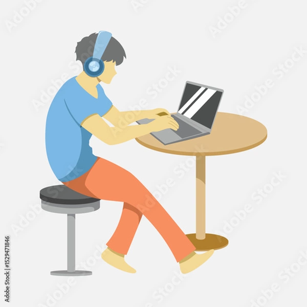 Obraz A man works at home with his laptop while relaxing, illustration of the concept of working from home