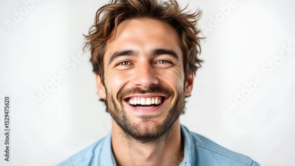 Fototapeta Close-up Portrait of a Cheerful Young Man with a Bright, Joyful Smile