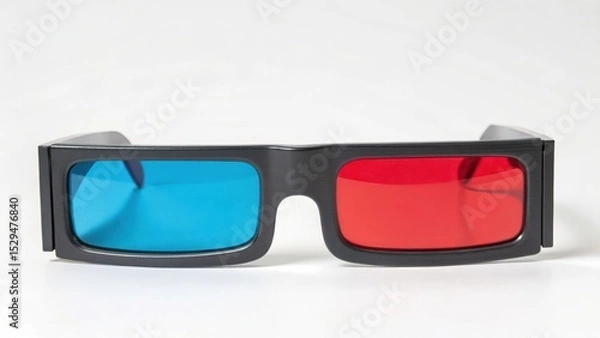 Obraz Classic 3D glasses with black frames, featuring one blue lens and one red lens, used for viewing stereoscopic 3D content.