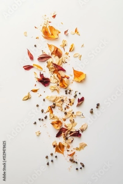 Fototapeta Colorful Blend of Dried Flowers and Spices on White Background