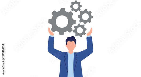 Fototapeta Vector of a man carrying several gears under his head