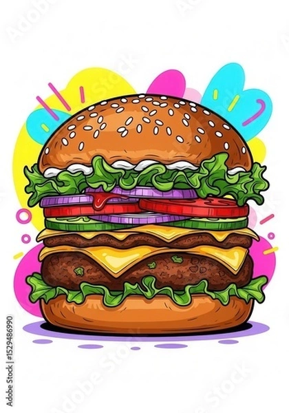 Obraz Colorful burger with vibrant background