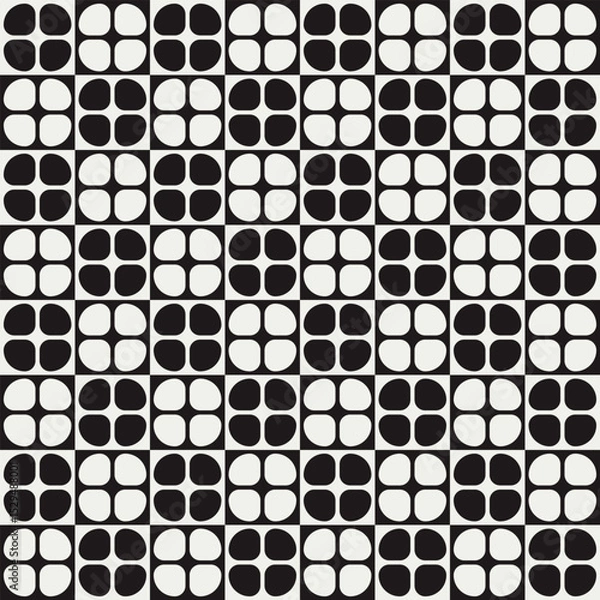 Fototapeta Mid century modern floral geometric pattern in black and white. Graphical illustration for a unique textiles and home décor.