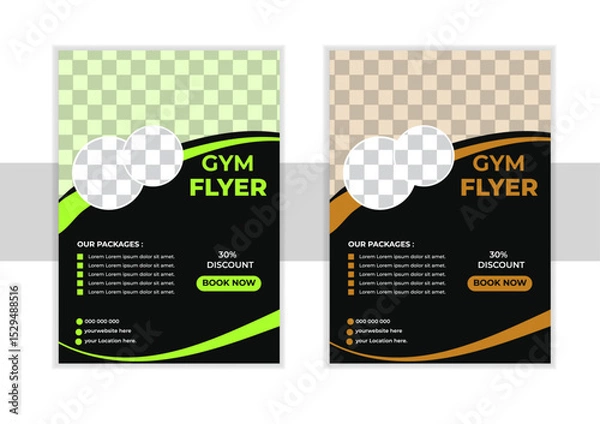 Obraz Gym/ fitness flyer template, social media post, web banner with clean and modern layout.Gym flyer design template. Flyer, social media post and facebook cover design template for gym and fitness.