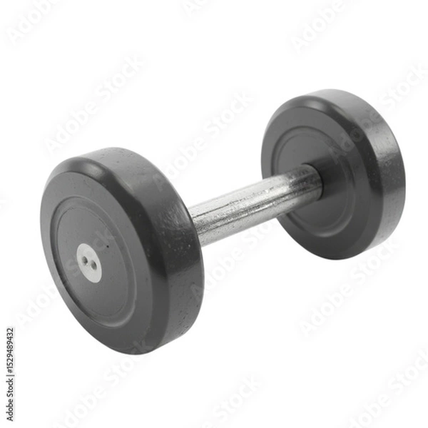 Obraz Single Black Rubber Coated Dumbbell Isolated on Transparent Background PNG File