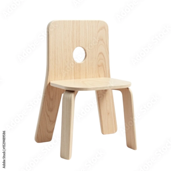 Obraz Single Natural Wood Child's Chair with Hole Backrest Isolated on Transparent Background PNG File