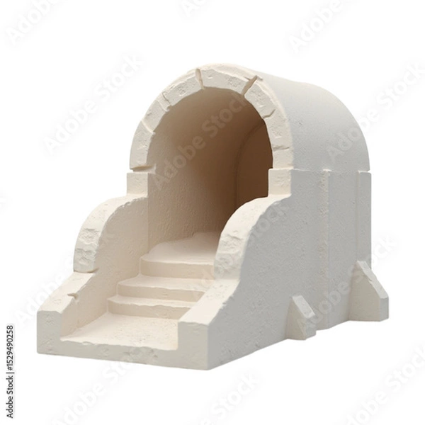 Obraz Small White Architectural Model with Archway and Steps Isolated on Transparent Background