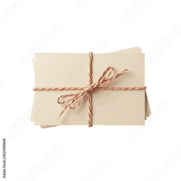 Obraz Stack of Blank Cream Paper Cards Tied with Rustic Twine Bow on Transparent Background PNG Image