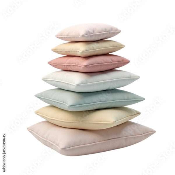 Obraz Stack of soft pastel pillows arranged in a stable pyramid structure on a transparent background
