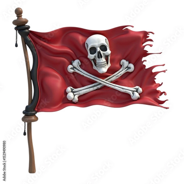 Obraz Striking red pirate flag with classic white skull and crossbones on dark background