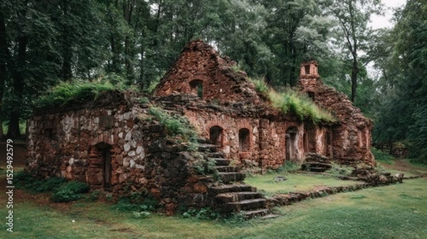Fototapeta Enigmatic Stone Ruins in a Verdant Forest