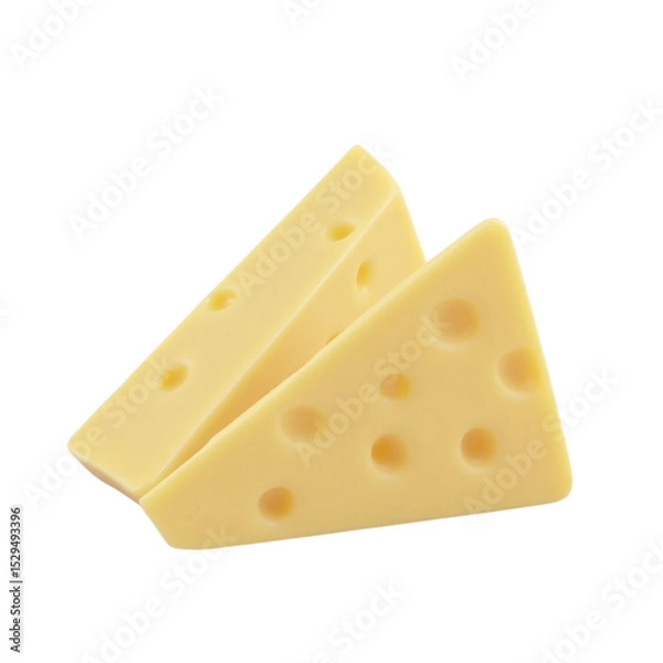 Obraz Two realistic triangular slices of delicious yellow cheese isolated on a transparent background. This is a PNG file.