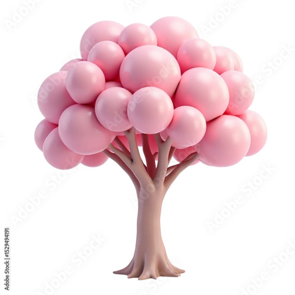 Obraz Whimsical 3D Render of a Cute Pink Bubble Tree with Transparent Background