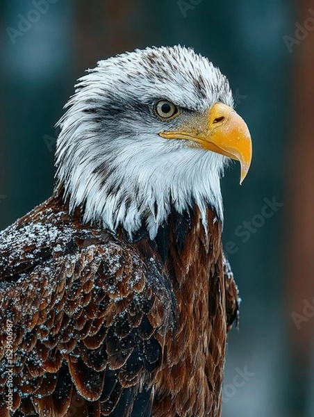 Fototapeta Majestic Eagle Portrait with Sharp Eyes and Detailed Feathers, Isolated on dark Background, Symbol of Strength and Freedom, Copy Space